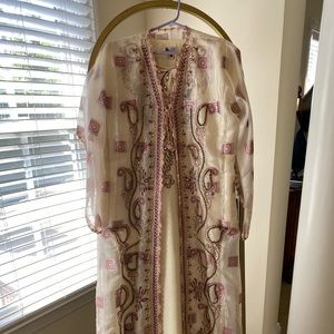 Syrian kaftan pink and ivory dress